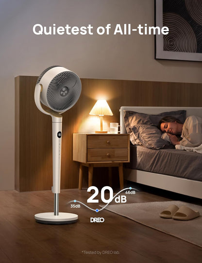 DREO Fan for Bedroom, 120° Oscillating Standing Fan, Quiet Floor Fan with DC Motor, Pedestal Fan for Room, 9 Speeds, 4 modes, 20dB, 120° Manual Vertical, 37-42" Adjustable Height, 9H Timer, Dark Gray