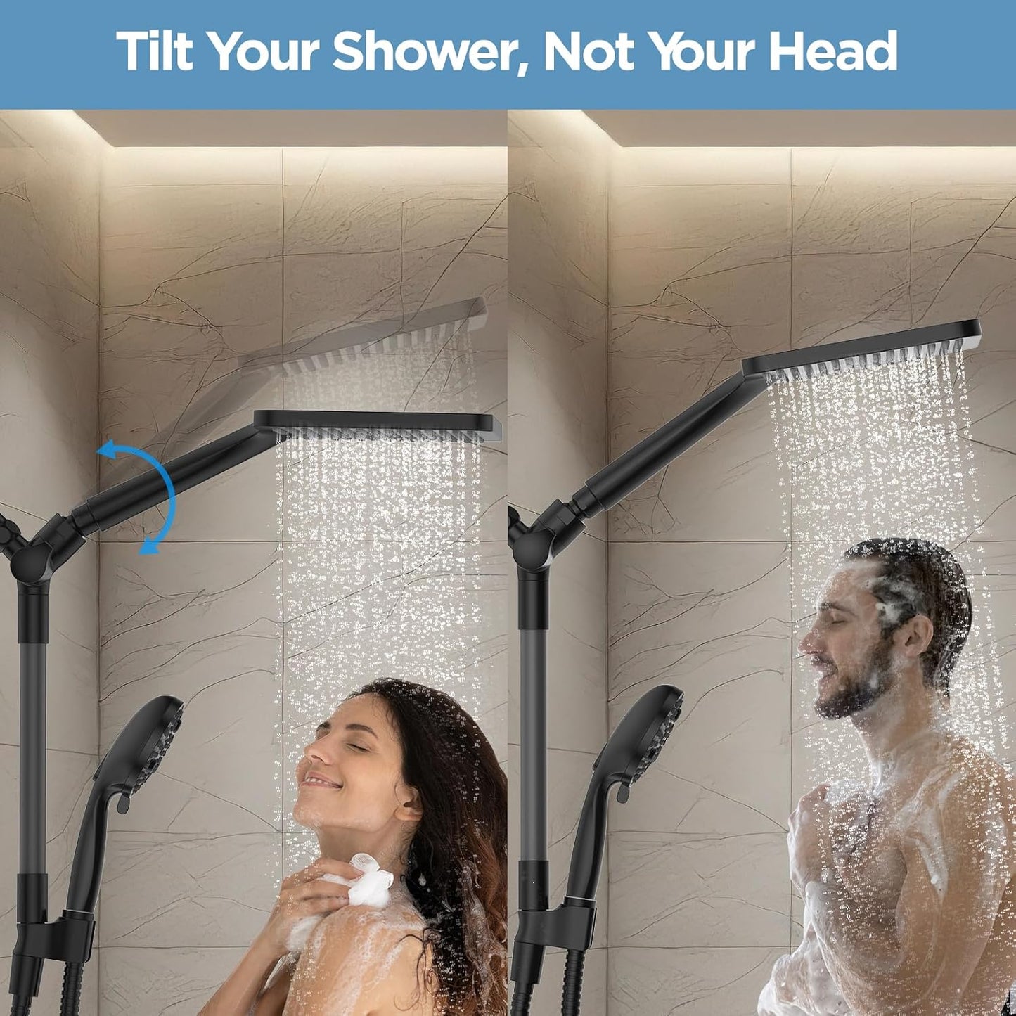 MakeFit Dual Filtered Rain Shower Head Combo, High Pressure Handheld Shower Head with Adjustable Bar - Rainfall Shower Head And Showerhead with Filter for Hard Water - Removes Chlorine