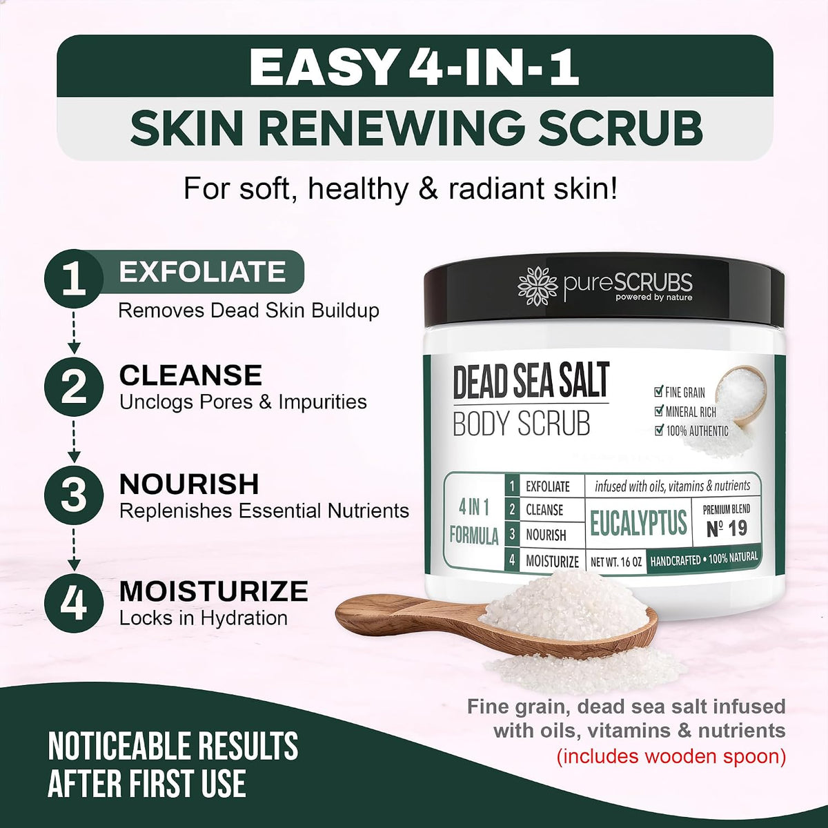 pureSCRUBS Premium Cucumber Body Scrub Set, Exfoliating Dead Sea Salt Scrub
