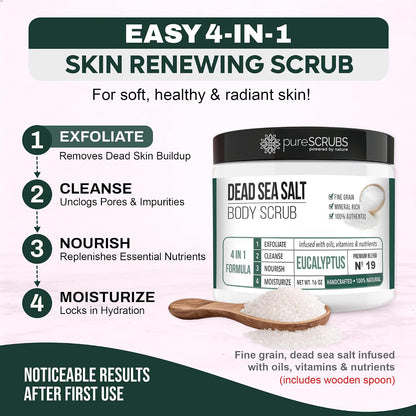pureSCRUBS Premium Cucumber Body Scrub Set, Exfoliating Dead Sea Salt Scrub