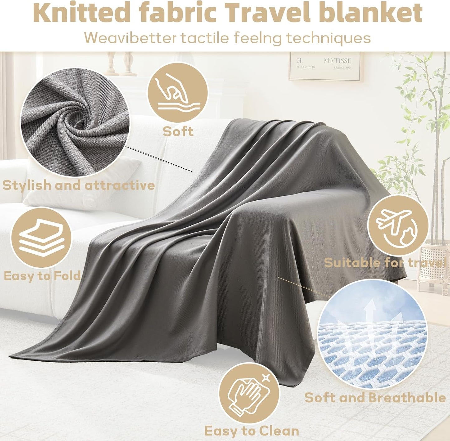 Travel Blanket Airplane - Ultra Soft & Lightweight Knit Design