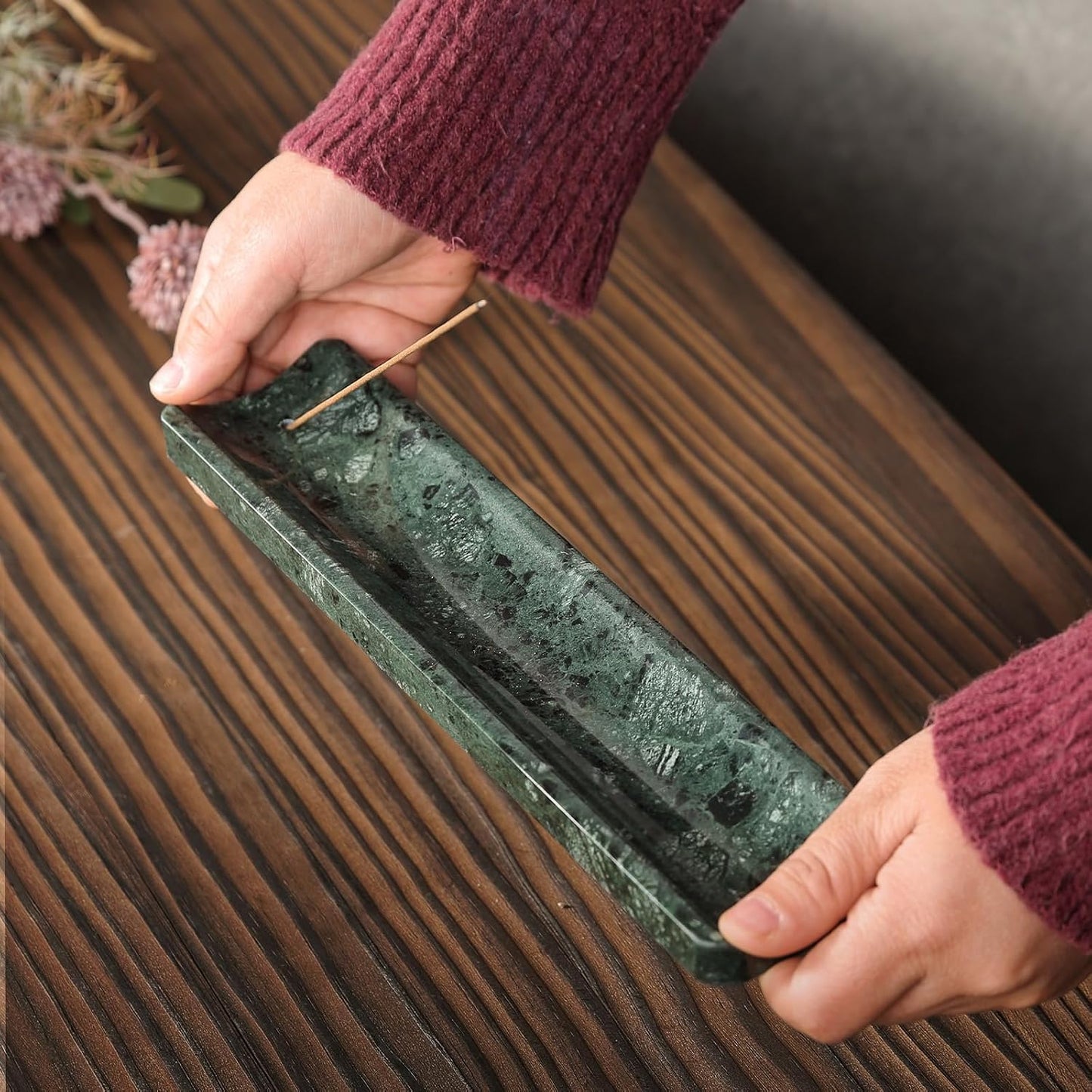 Koville Marble Incense Holder, Incense Holder for Sticks, Incense Sticks Holder Ash Catcher for Meditation Yoga SPA, Natural Stone Incense Burner, Home Table Decor (Grey)