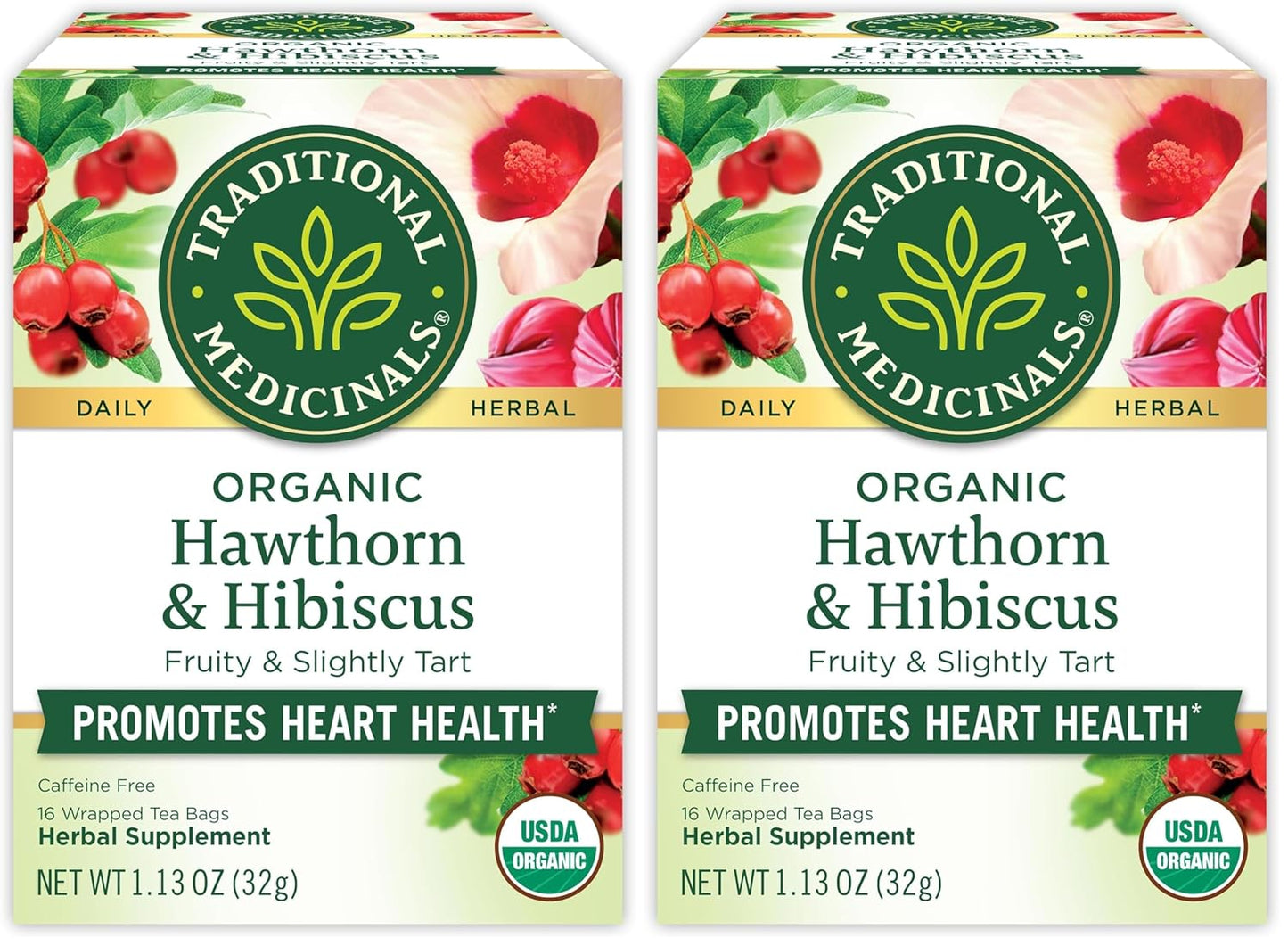 Traditional Medicinals Organic, Hibiscus Tea - Supports Normal Heart Health & Cardiovascular Wellness - Kosher, Non-GMO, Caffeine-Free, Compostable - 16 Tea Bags