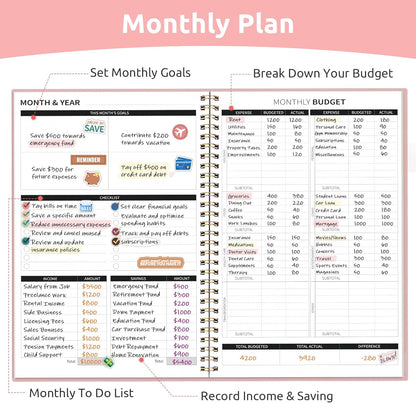 Budget Planner - Monthly Budget Book with Expense Tracker Notebook, Undated Bill Organizer & Finance Planner to Take Control of Your Money, Account Book to Manage Your Finances-Pink