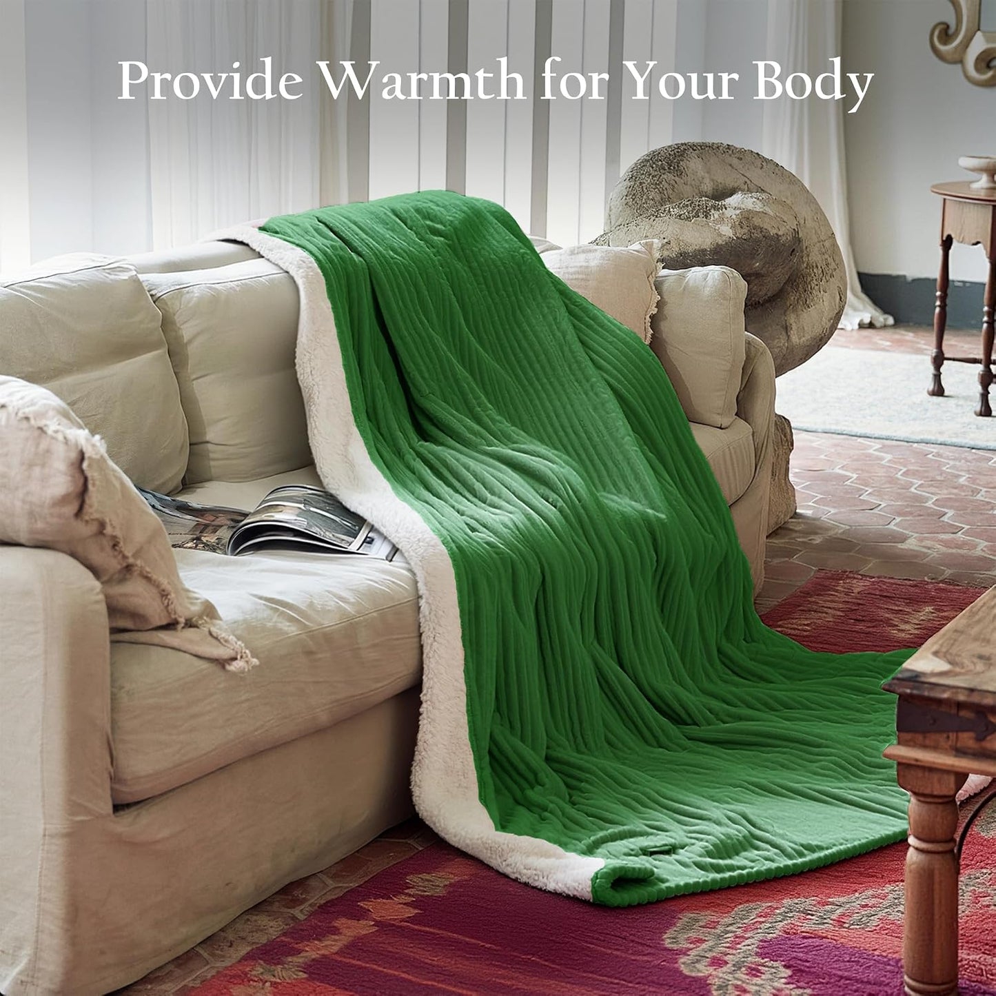 Texciting Heated Blanket Electric Blanket Throw 50''X60''-Heating Throw with 9 Heat Settings-2-10 Hours Auto Off,ETL Certified,Machine Washable (Green)