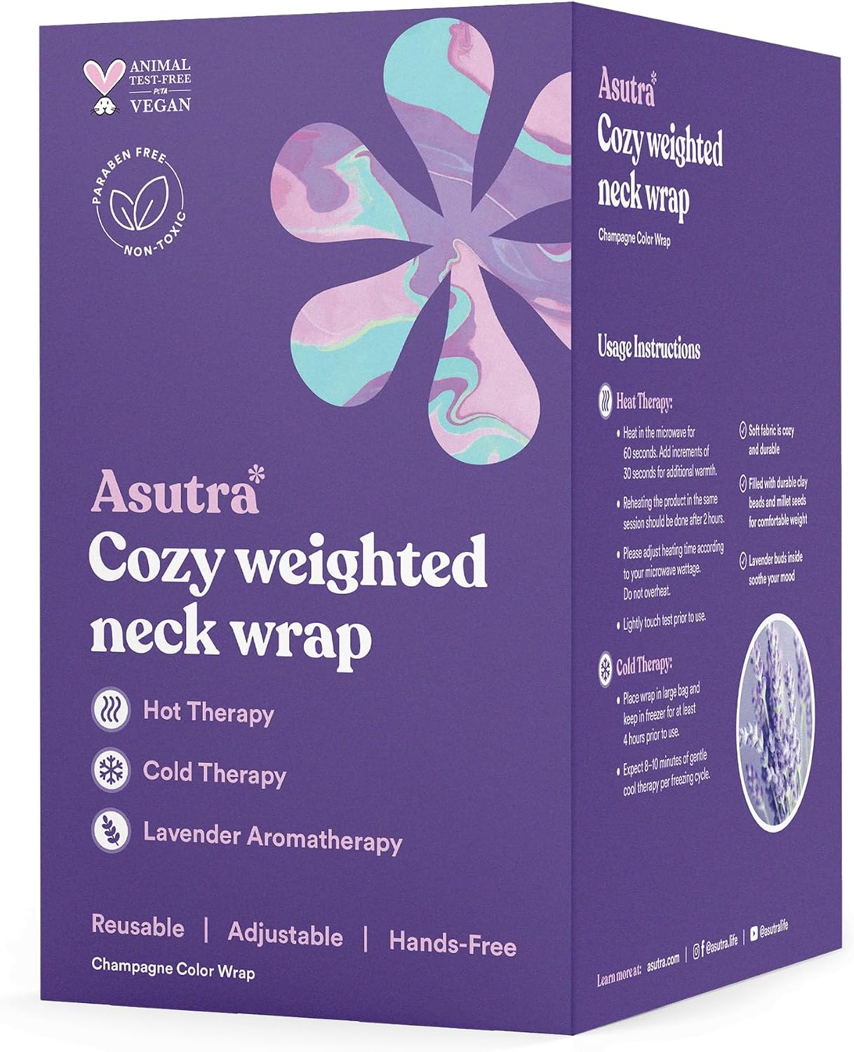 ASUTRA Weighted Neck Wrap, Plush Gray, Microwaveable Heating Pad for Neck and Shoulders, Hot and Cold Compress, Lavender Aromatherapy