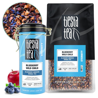 Tiesta Tea Blueberry Wild Child, Loose Leaf, Blueberry Hibiscus Herbal Tea, Premium Non-Caffeinated Blend, Make Hot or Iced, Brews Up to 50 Cups, 5.5 Ounce Refillable Tin