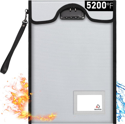 Fireproof Document Bag with Lock (5200℉), 15”x 11”Fireproof Money Bag, Waterproof Zipper Pouch for A4 A5 Legal Letter Size Document, Tablet, Valuables, Jewelry, Cash and Passport