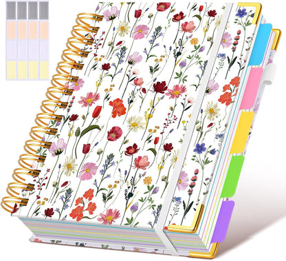 Hardcover Spiral Notebook journal with Removable Dividers Tabs, 300 Pages Leather 5 Subject Notebook College Ruled, 8"x10" Large B5 Notebooks for Work School Note taking, Lined Journal for Women,Black