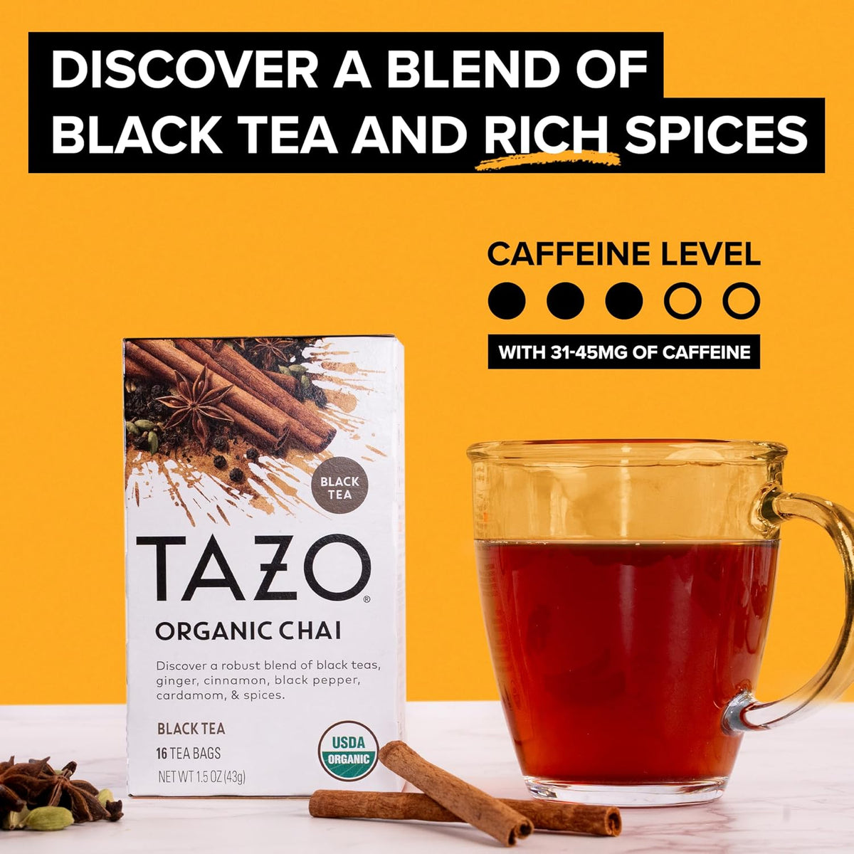 TAZO Tea Bags, Regenerative Organic: Chai Black Tea, Awake English Breakfast Black Tea, & Earl Grey Tea 16 CT (1ea) (Variety Pack)