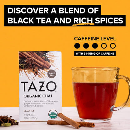 TAZO Tea Bags, Regenerative Organic: Chai Black Tea, Awake English Breakfast Black Tea, & Earl Grey Tea 16 CT (2ea) (Variety Pack)