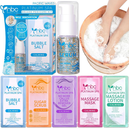 Pedicure Kit Foot Soak Set: Bubble Salt, Sugar Scrub, Massage Mask, Massage Lotion in a Box, 4 Step Foot Spa Kit for Dry Feet, Softens Calluses, Tired Feet（3 Set Lavender) - Colors A