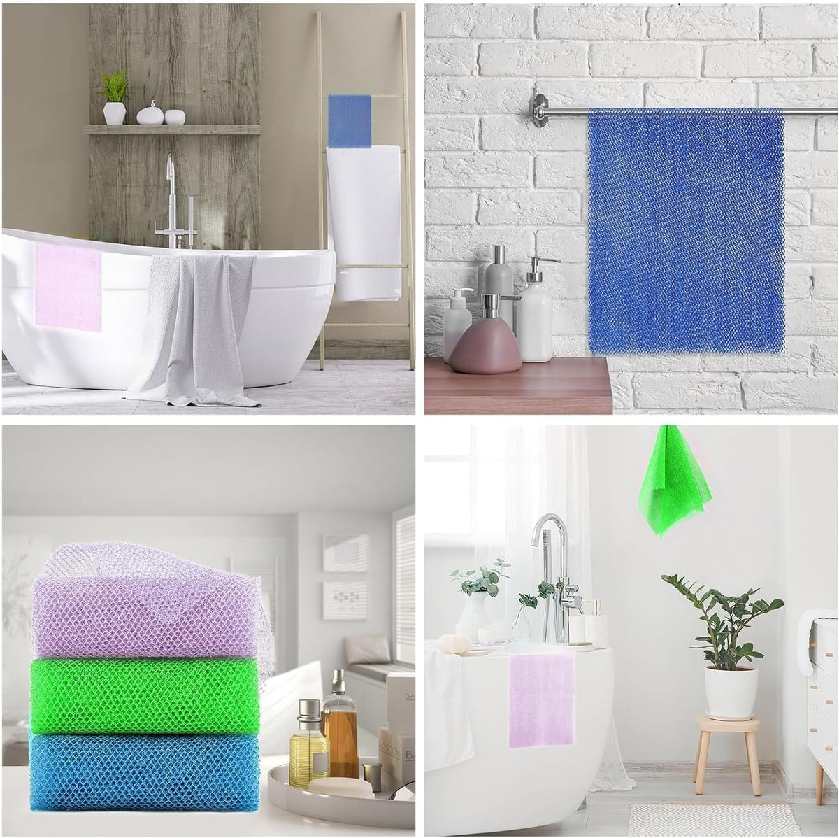 UJFQBH 3 Pack African Net Sponge, African Exfoliating Net Bath Sponge Long Net Bath Sponge Exfoliating Shower Body Scrubber Back Scrubber Skin Smoother,Great for Daily Use (Pink,Yellow,Purple) - Colors B