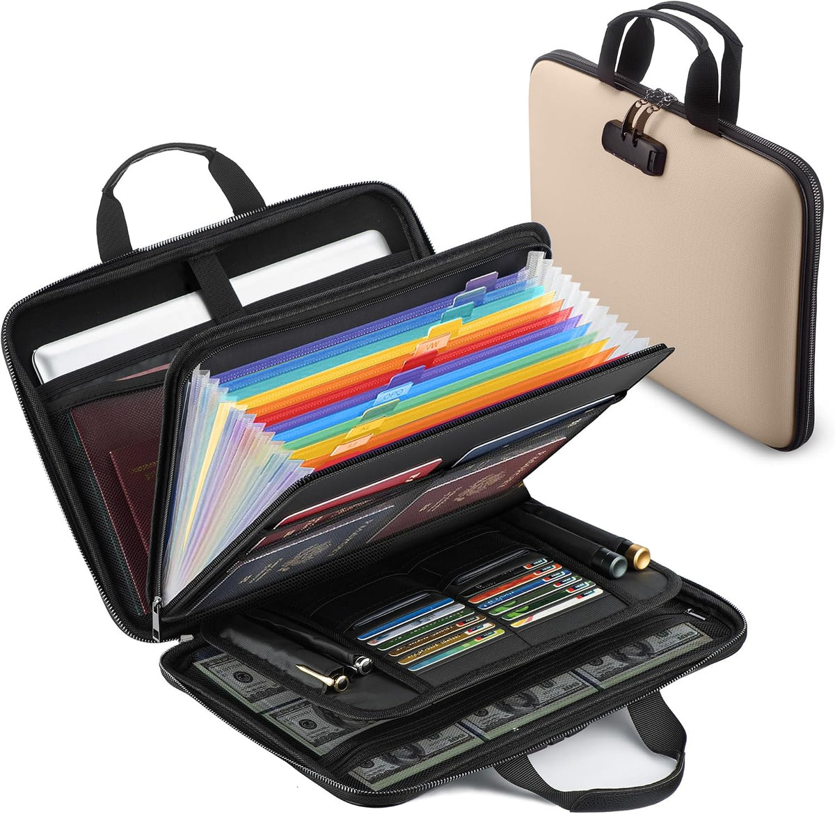 facka Fireproof Document Organizer Box with Lock, 13 Pocket Safe File Bag