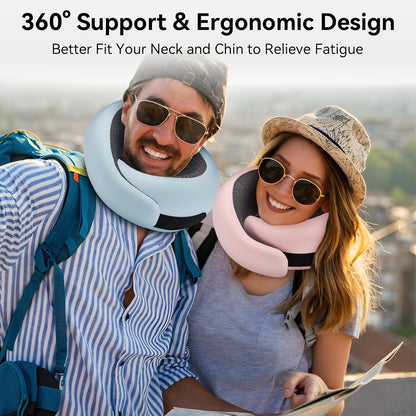 WANDER PLUS® Travel Neck Pillow, Pure Memory Foam Neck Pillow for Airplanes, Comfortable Breathable Cover, 360 Degree Support Ergonomic Design Best for Sleeping Plane Train Travel Essentials Max Black