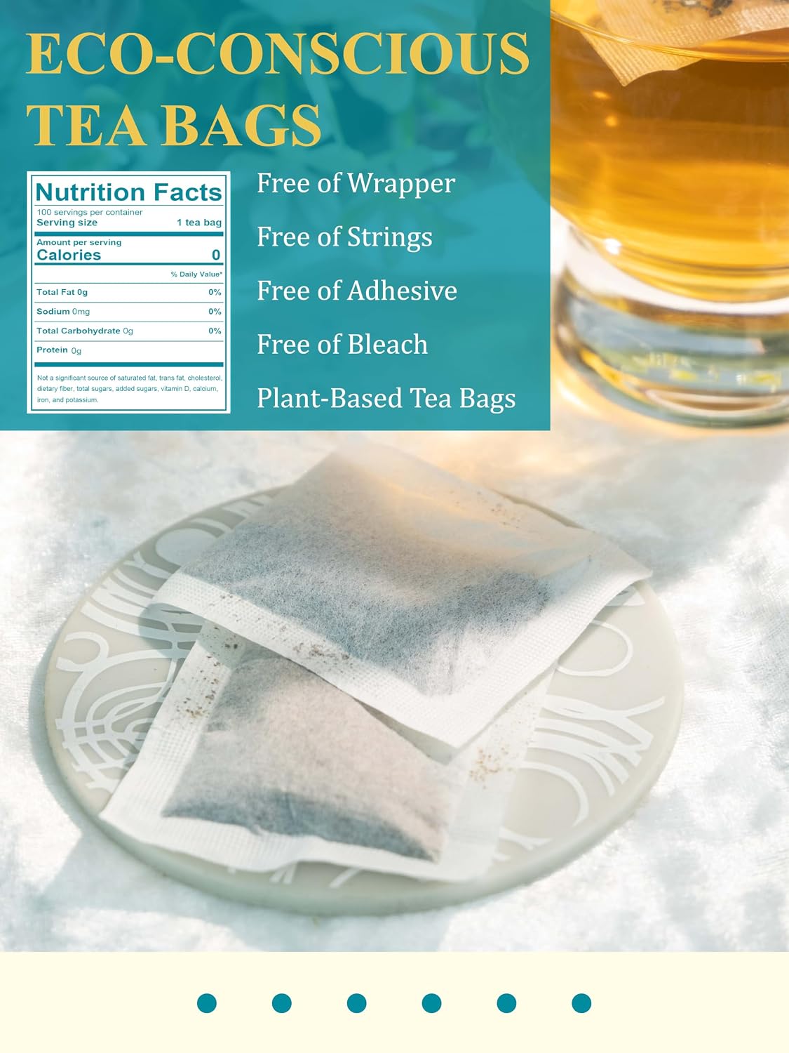 GLDNT Organic White Tea Bags, Mellow & Delicate Taste, Caffeinated, 100ct