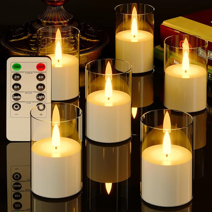VIODAIM 12Pack Flickering Flameless LED Candles with Timer, Battery Powered - Small Pillar & Votive, Clear (2"X3")