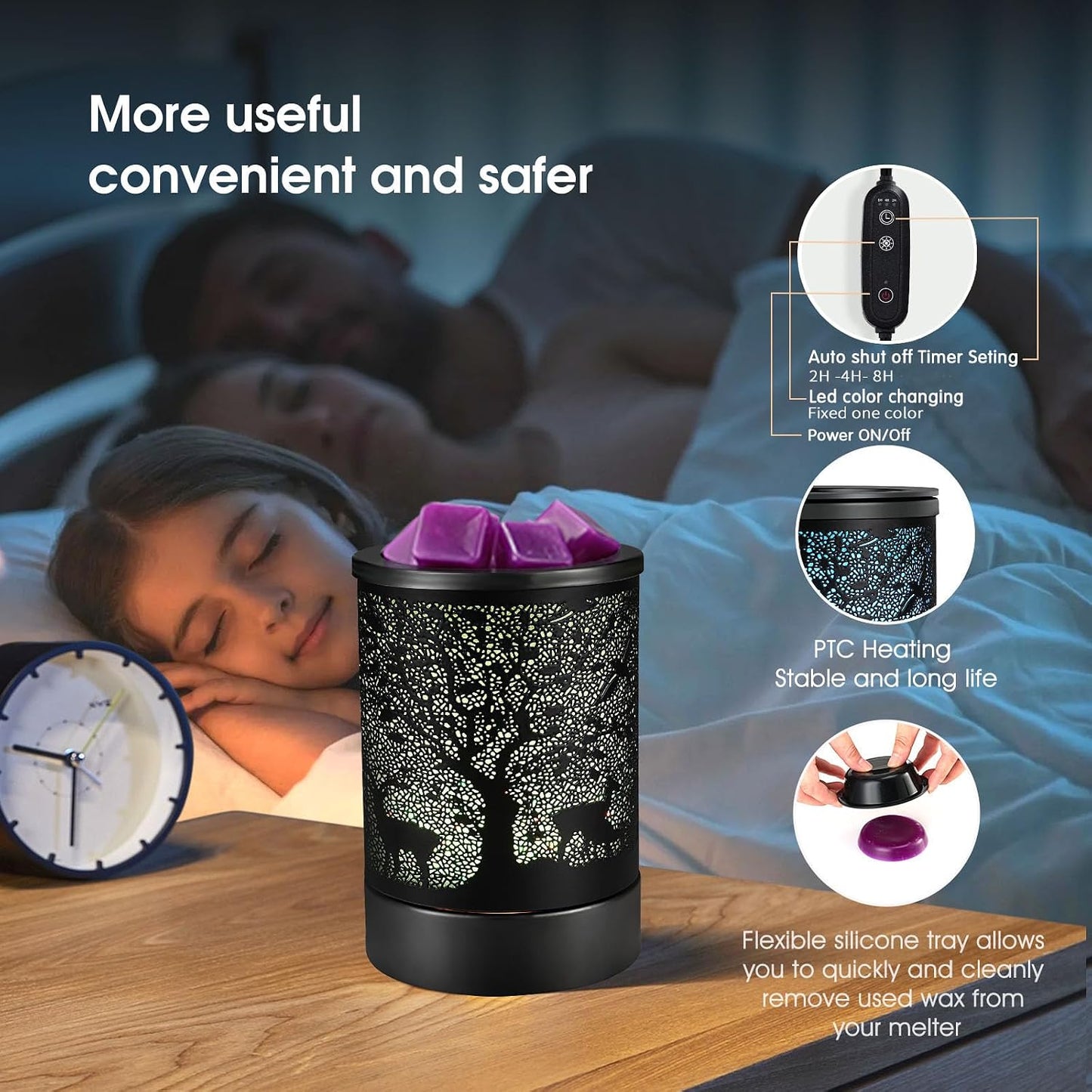 Enaroma Fragrance Wax Melts Warmer with 7 Colors LED Changing Light Classic Black Forest Design Scent Oil Candle Warmer for Home Black Forest