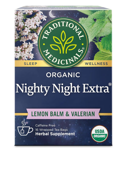 Traditional Medicinals Organic Nighty Night Extra Tea With Valerian Root for Relaxation, 16 Tea Bags (Pack of 1)