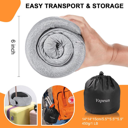 Travel Pillow - Hooded Neck Pillow Airplane Memory Foam Filling for Plane, Office, Cars Sleeping, Road Trip, Long Flights, Airplane Travel Essentials, Includes Eye Mask & Earplugs (Green)