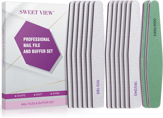 SWEET VIEW 14PCS Nail Files & Buffers for Natural, Gel and Acrylic Nails