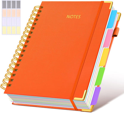 Hardcover Spiral Notebook journal with Removable Dividers Tabs, 300 Pages Leather 5 Subject Notebook College Ruled, 8"x10" Large B5 Notebooks for Work School Note taking, Lined Journal for Women,Black