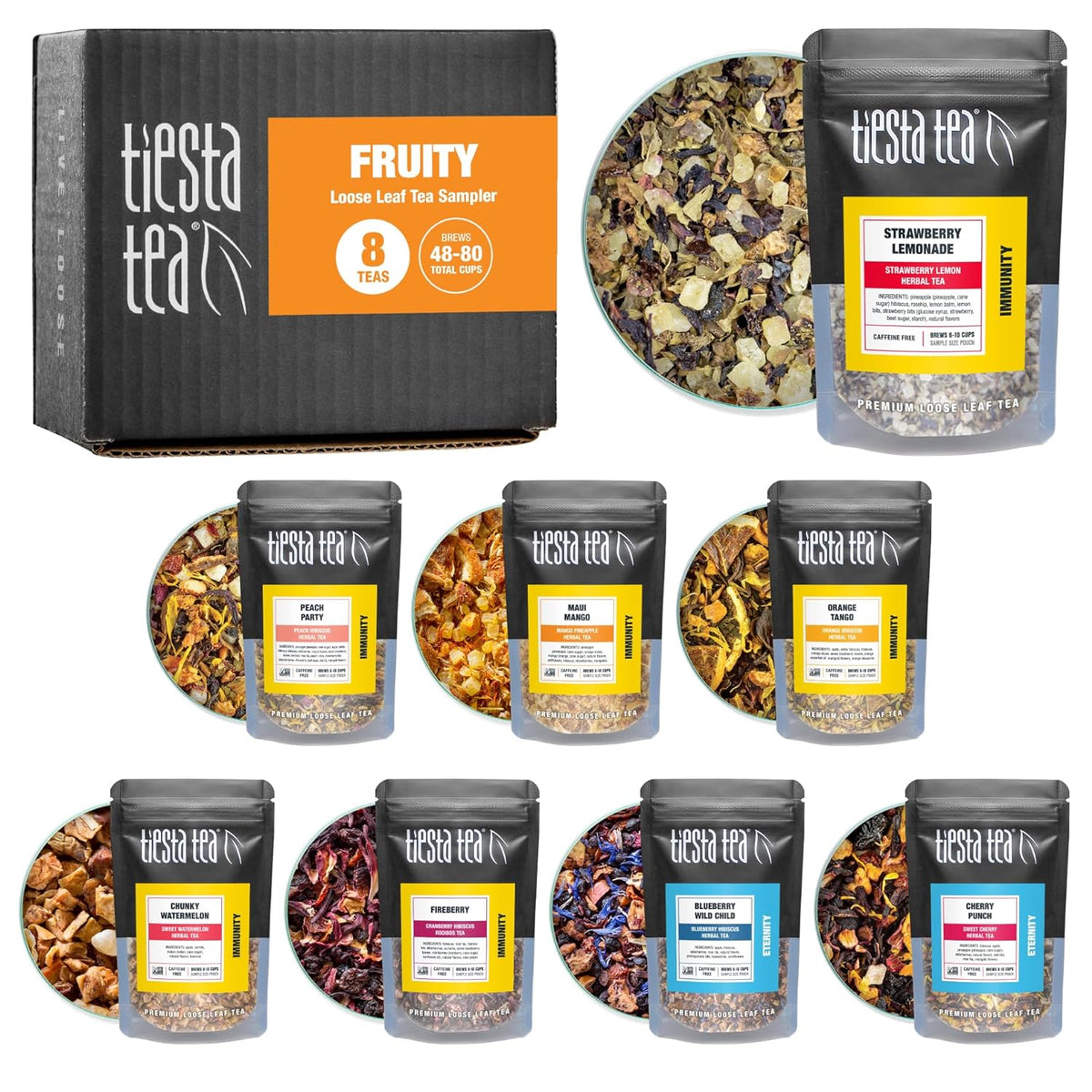 Tiesta Tea Fruity Tea Sampler Dry Flight Set Loose Leaf No 8 Pouches