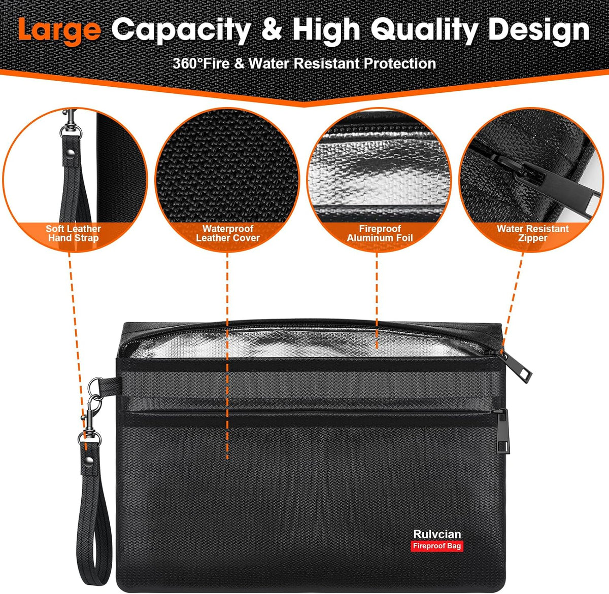 6400℉ Fireproof Money Bags, 11x7.5 Inch, 2 Pack with Zipper