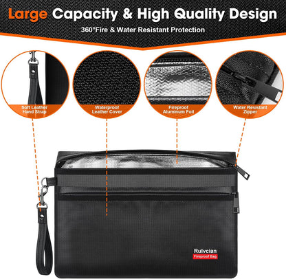 6400℉ Fireproof Money Bags, 11x7.5 Inch, 2 Pack with Zipper