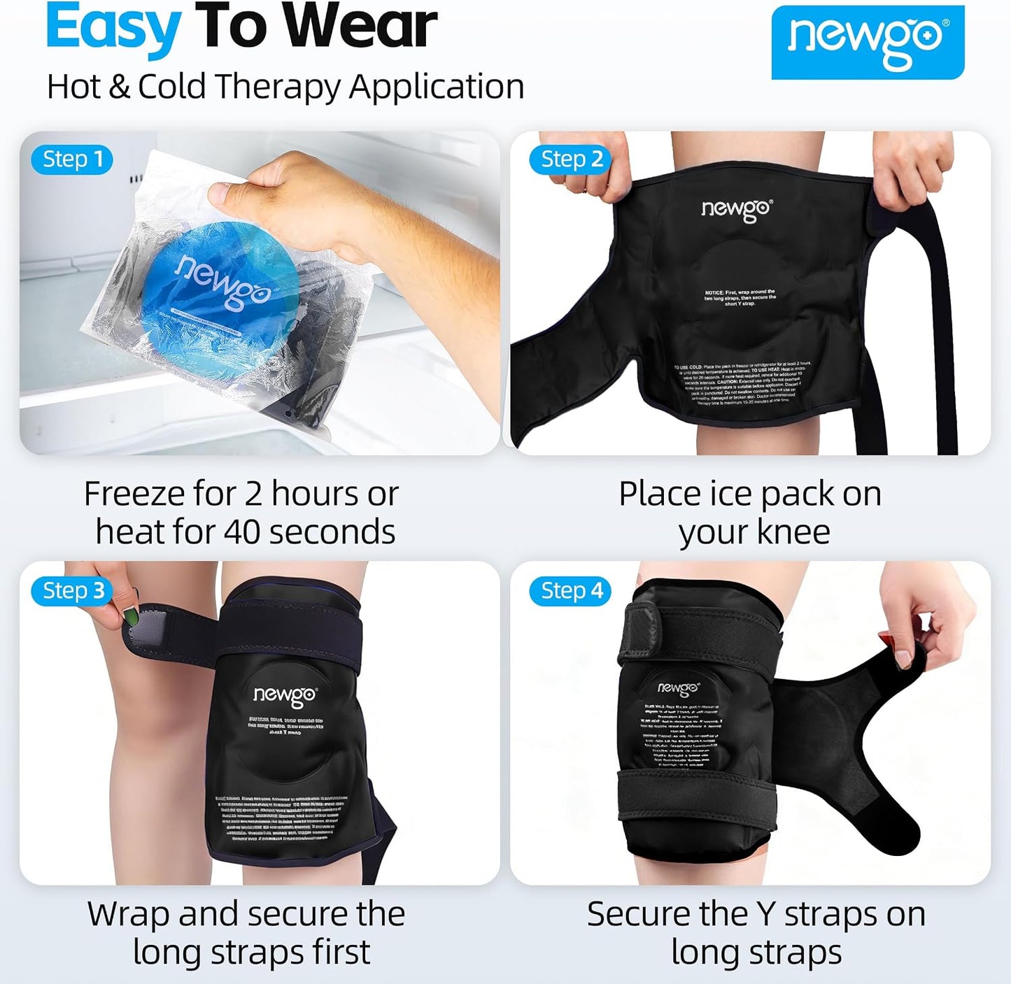 NEWGO Knee Ice Pack Wrap, Ice Pack for Knees Cold Compression Therapy for Knee Replacement Surgery, Arthritis Pain, ACL, Swelling, Sports Injuries (21.7" x 9.8") - Blue