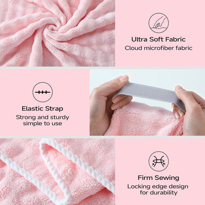 REDKISS 3 Pack Microfiber Hair Towels - Extra Large Hair Towel Wrap for Women, 24x42 inch Hair Towels with Elastic Strap, Super Soft Hair Drying Towels for Long, Thick, Curly Anti Frizz Turbans