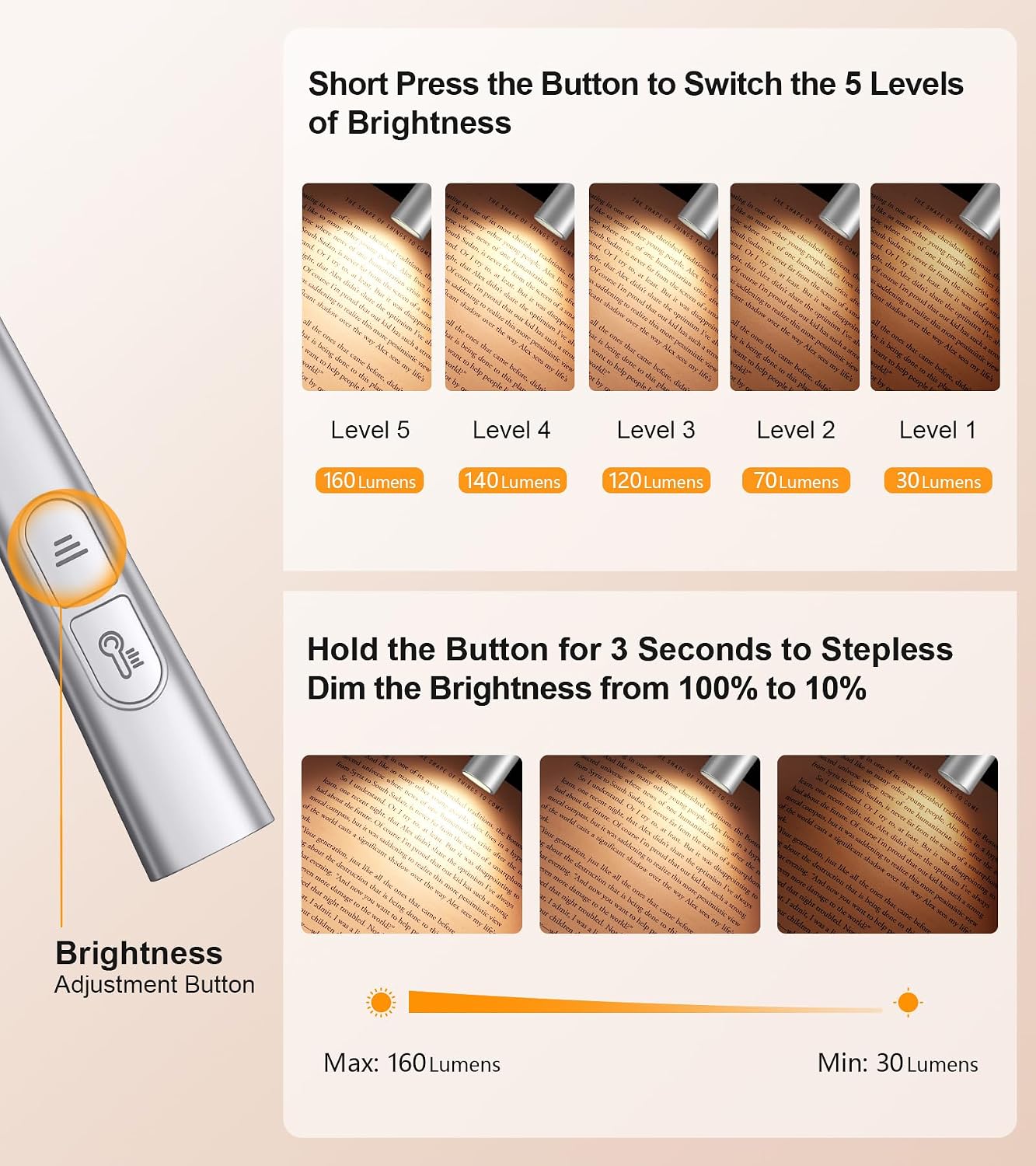 Gritin Book Light,Eye Caring 3 Colors & Stepless Dimming Neck Reading Light