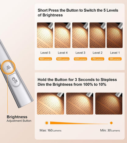 Gritin Book Light,Eye Caring 3 Colors & Stepless Dimming Neck Reading Light