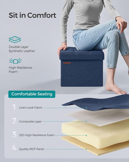 SONGMICS Mazie Collection - Small Folding Storage Ottoman, Foot Rest Stool, 12.2 x 16.1 x 12.2 Inches, 286 lb Load Capacity, for Living Room, Bedroom, Home Office, Dorm, Dark Gray ULSF102G01