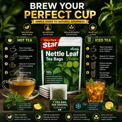 WOTIHA Premium Natural Nettle Leaf Tea Bags, 60 Count – 100% Pure Herbal Tea,Supports Kidney & Joint Health Caffeine-Free, Non-GMO, Additive-Free, Gluten-Free