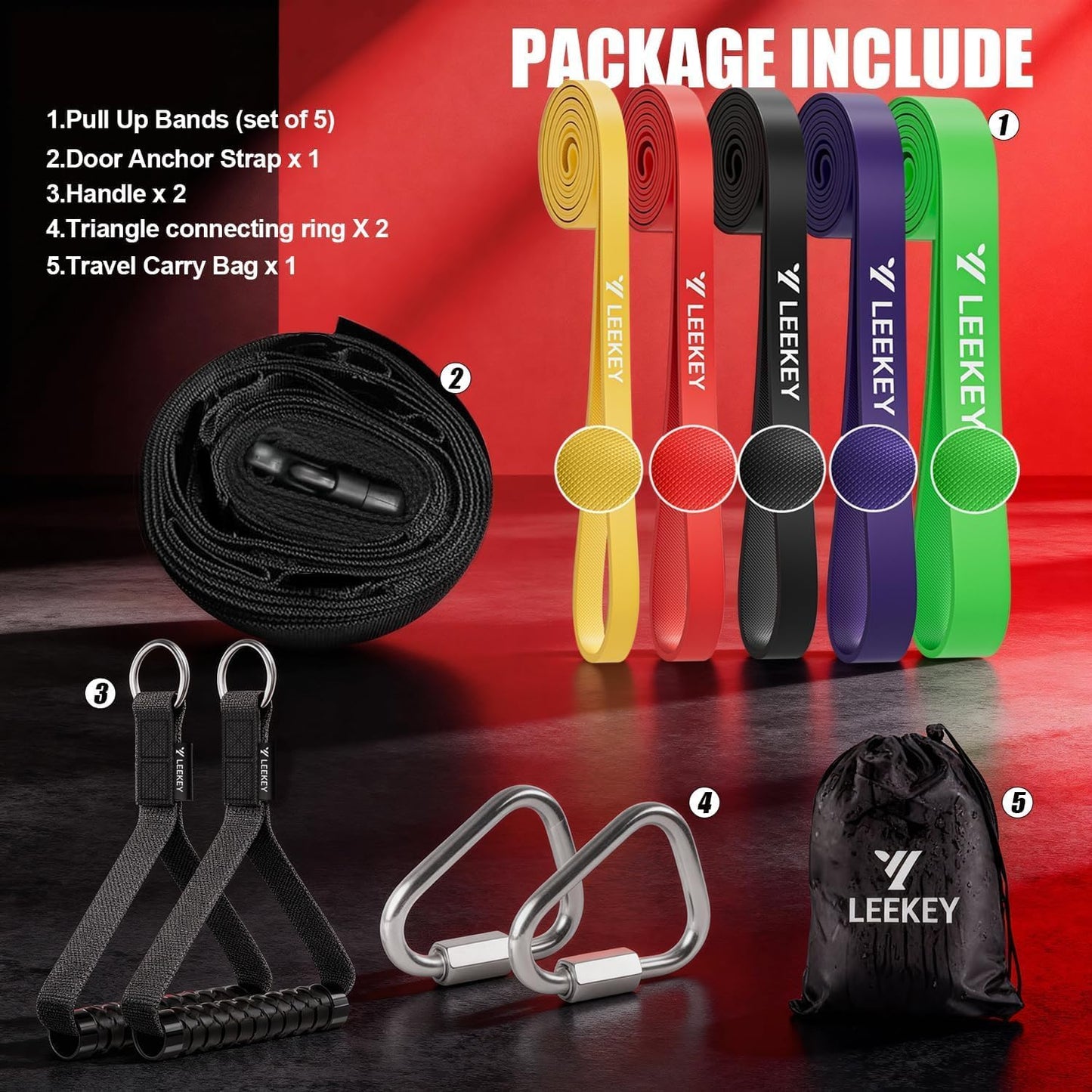 LEEKEY Pull Up Assistance Bands,5-125LB Resistance Bands with Grip、Door Anchor、Gym Bag - Exercise Bands for Full-Body Training, Fitness, Physical Therapy -USA Original Patent
