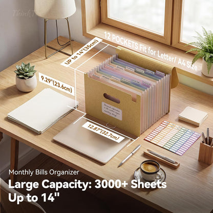 ThinkTex Accordion File Organizer, 12 - Pocket Expanding File Folders
