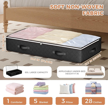 Budding Joy 95L Under Bed Storage Containers, 4 Pack Closet Organizers Grey