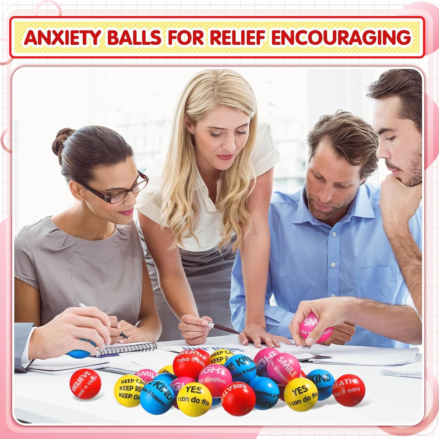 Liliful 100 Pcs Motivational Stress Balls Bulk Inspirational Squeeze Balls for Adults Anxiety Relief Fidget Toys Office Employee Gifts Classroom Rewards 2.2 Inch (Bright Colors)