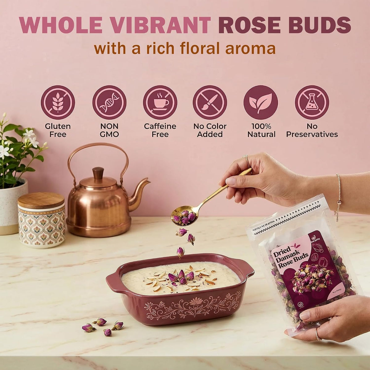 Dried Rose Buds, 5oz, Gluten Free, Non-GMO Damask Rose Tea