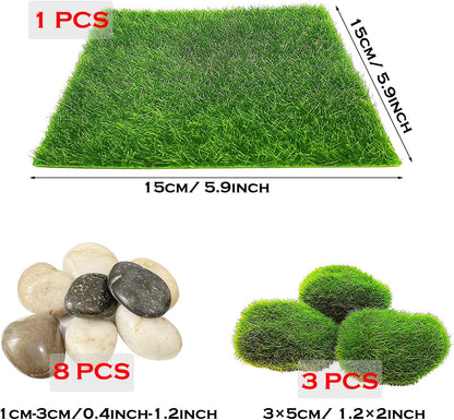 Cayway 26 PCS Outdoor Fairy Garden Miniatures Mini Zen Garden Accessories, Artificial Grass, Model Trees, Terrarium Ornaments, Dollhouse Supplies, Bonsai Decorative Craft Tools Kit