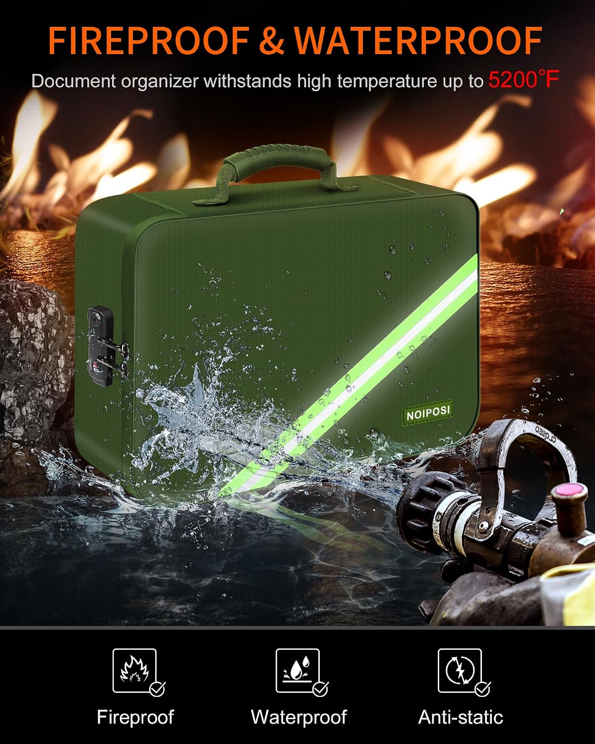 Noiposi Fireproof Document Box with Lock 5200℉-8 Layer