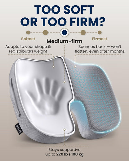 5 STARS UNITED Seat Cushion - Memory Foam Chair Cushion for Tailbone Pain Relief - Ergonomic Support for Coccyx, Sciatica & Butt - Office, Desk & Gaming Chair, Car Seat, Wheelchair, Black Suede