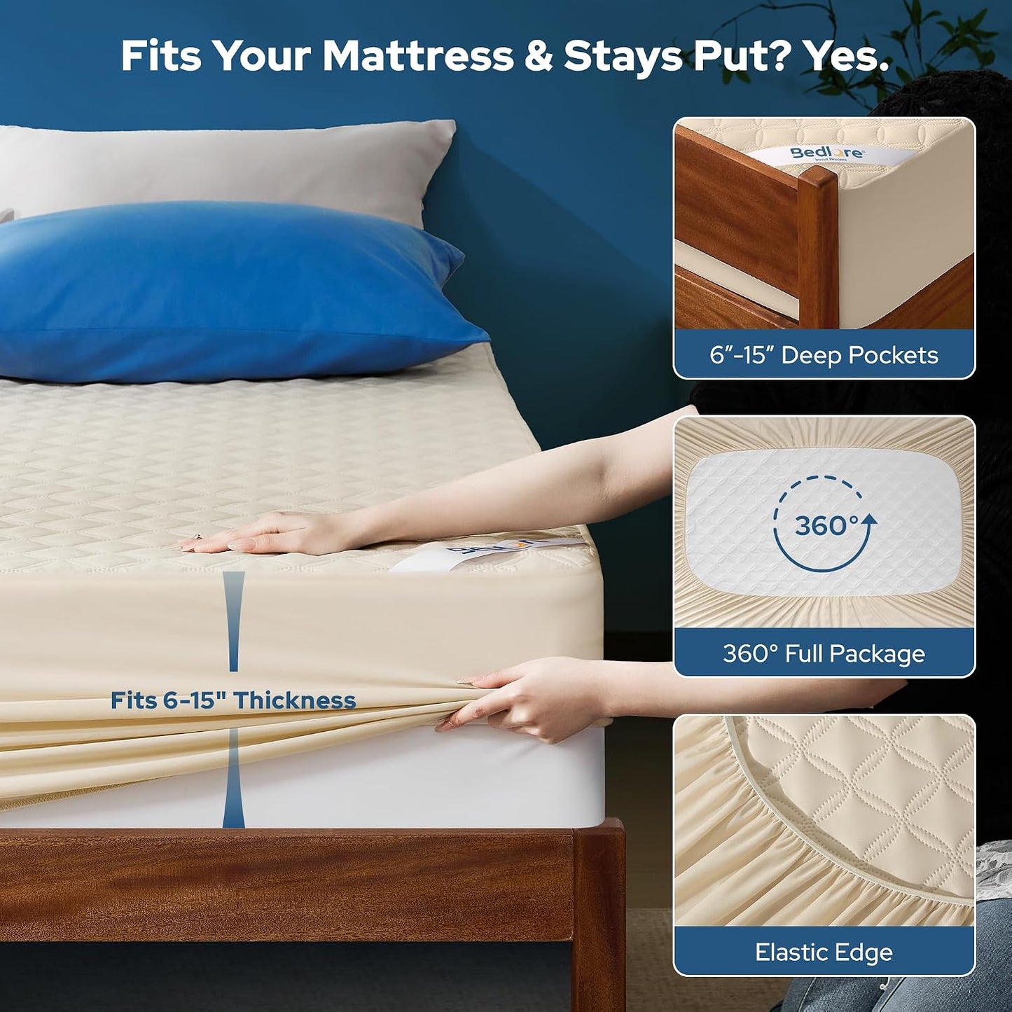 2 Pack Waterproof Mattress Protector, Queen Size Mattress Pad Noiseless with Deep Pocket Fitted for 6"-18", Soft Breathable Dirt-Proof Bed Mattress Cover Washable for Home, Bedroom, Hotel (Gray)