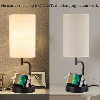 Dreamholder Touch Control USB Table Lamp, Upgraded 3-Way Dimmable Bedside Desk Lamp with USB C & A Charging Ports and AC Outlet, Nightstand Lamp for Bedroom, Dimmable 9W LED Bulb Included