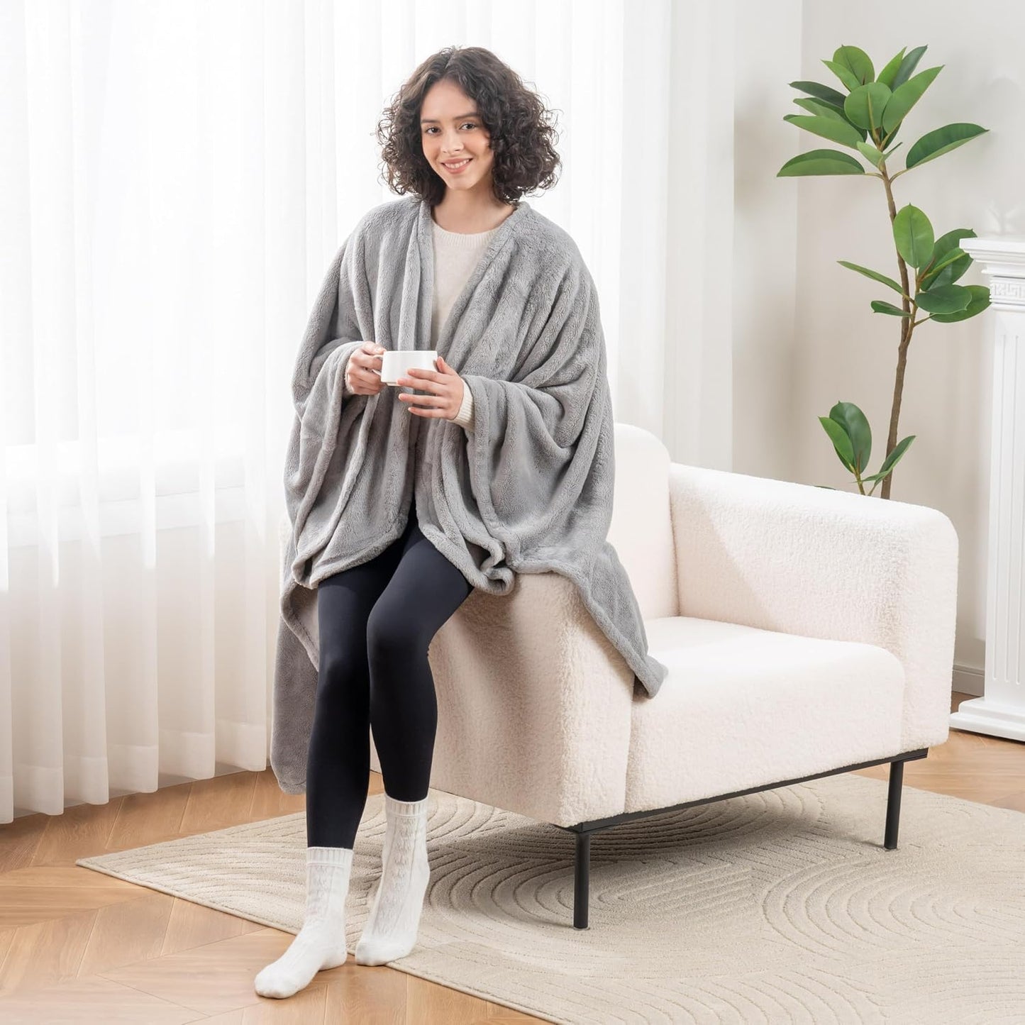 Berkshire Blanket Primalush™ Wearable Blanket, Cozy Loungewear Pocketed Plush Cape Wrap for Adults & Teens(Purple, One Size 58"X64")