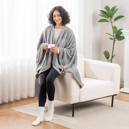 Berkshire Blanket Primalush™ Wearable Blanket, Cozy Loungewear Pocketed Plush Cape Wrap for Adults & Teens(Purple, One Size 58"X64")