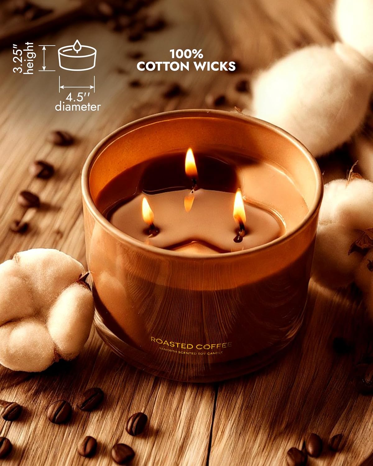 96NORTH Luxury Vanilla Soy Candles | Large 3 Wick Jar Candle | Up to 50 Hours Burning Time | 100% Natural Soy Wax | Relaxing Aromatherapy Aesthetic Candle | Housewarming Gift for Men and Women