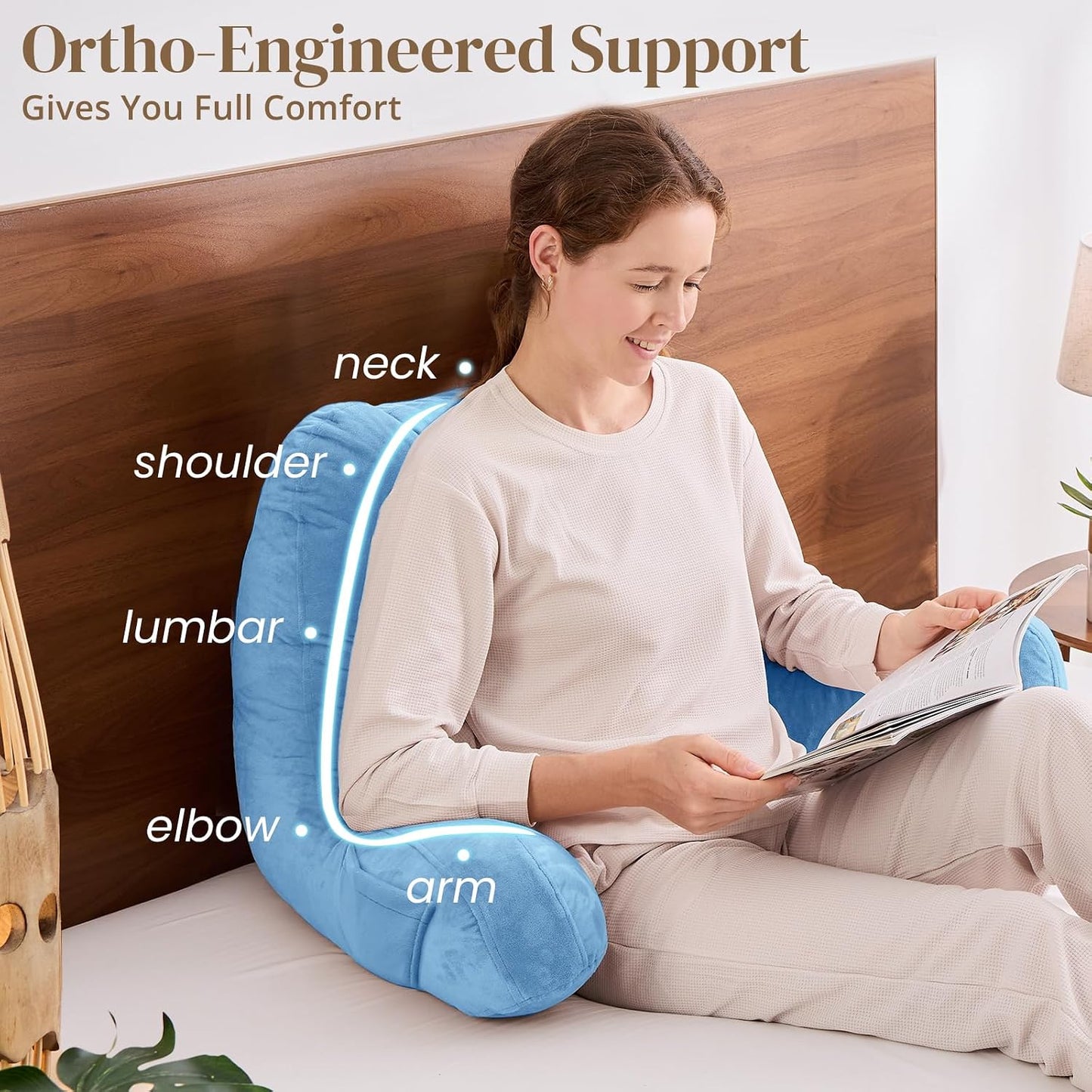 Sasttie Reading Pillows for Sitting in Bed Adult, Back Pillow Bed Sitting Up, Back-Rest Support Cushion for Sit Up on Couch, Sofa, and Floor, Dorm Essentials, Oeko-Tex Certified, Dark Grey