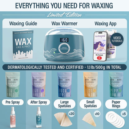 Tress Wellness Award Winning Waxing Kit for Sensitive Skin, Safe for Face & Skin, Easy to Use, At-Home Kit for Face, Bikini, Brazilian & Full Body - Digital Display, Black Purple Flower
